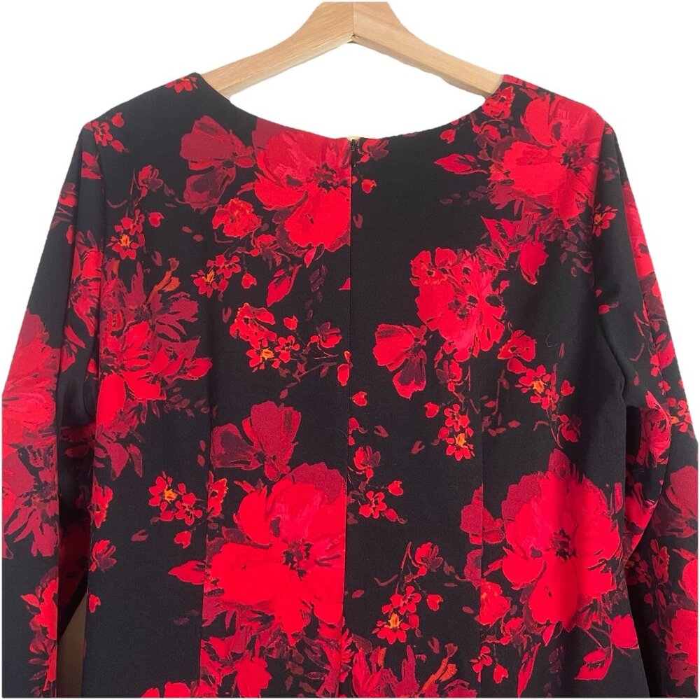 Adorne Dress Women's 16 W Red Black Floral Side Tie Ruffle Party Holiday Wedding - Picture 7 of 12